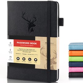 molekaus Password Book with Tabs Password Keeper with Extra Password Space to Change Password. Medium Size Password Notebook for Home or Office for Internet Log In, 5.3 * 7.7in Black