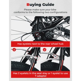 KEMIMOTO Bike Cargo Rack, Rear Bike Rack 24-27.5 in, Adjustable Length, Maximum Load 220lbs, Red Rear Reflective Light, Three-Bracket Design, Aluminum Alloy