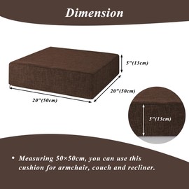 FlyGulls Recliner Cushions for Elderly 20"x20"x5" Extra Large Seat Cushion for Couch Armchair Wicker Chairs Square Chair Cushions with Non-Slip Backing and Textured Washable Cover Coffee