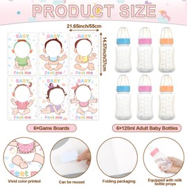 12 Pcs Baby Shower Games Feed Me Bridal Party Activities Gender Reveal Games Set include 6 Hollow Boards and 6 Adult Chug Bottles Juegos Para Baby Shower Props for Newborn Gender Reveal Party Supplies