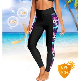 Deerose - Pantalones de natación con estampado para mujer, protección solar, cintura alta, pantalones de natación, Rosa coco, X-Large