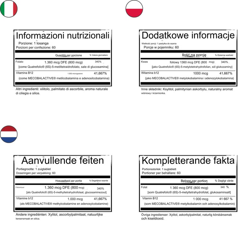 Active B12 with L-5-MTHF, Cherry - 60 lozenges