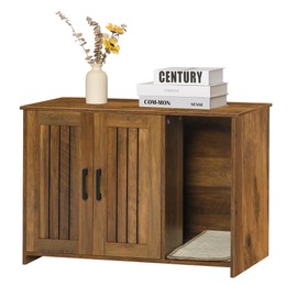 Dwanton Litter Box Enclosure, Cat Litter Box Furniture Hidden, with Scratching Mat, Wooden Cat Washroom Indoor, 31.5" L x 19.7" W x 21.7" H, Warm Brown