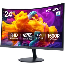 KOORUI 24 inch Curved Monitor, Full HD 1080P Curved Computer Monitor, 100Hz 1500R PC Screen, TÜV Rheinland Certified, HDMI VGA, Tilt Adjustment, LCD Display, Eye Care, Black 24N5CA