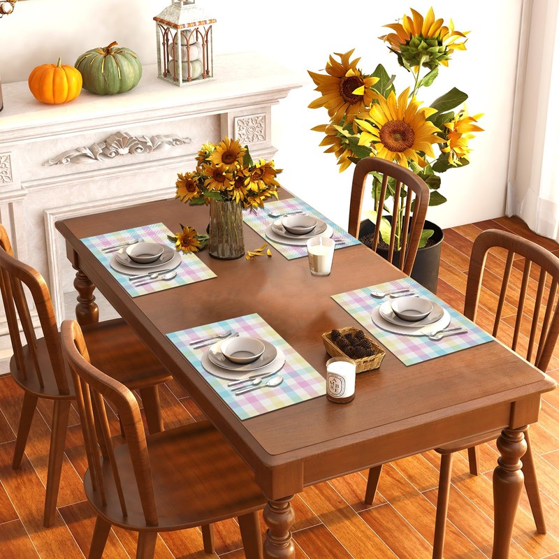 Linen Spring Placemats Set of 4 Buffalo Check Plaid Easter