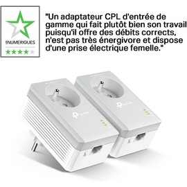 TP-Link CPL AV500 (600 Mbps Debit), 1 Port Fast Ethernet, Prise Integrated French Version, Pack of 2 CPL (TL-PA4015P KIT) White