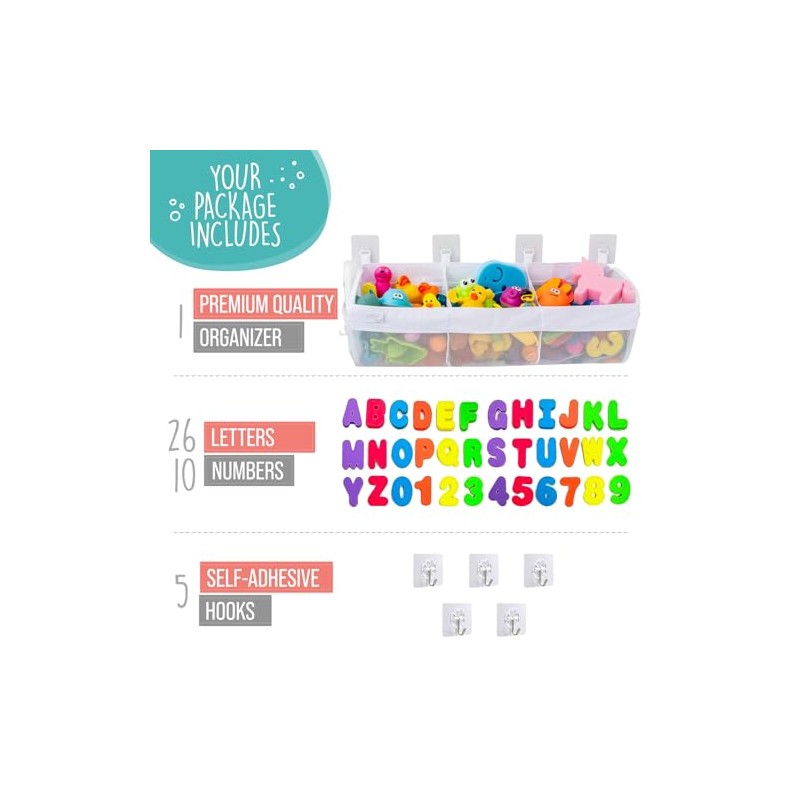 Comfylife Large Bath Toy Organizer with Letters and Numbers –