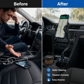Car Cup Holder Phone Mount for Hands-Free Viewing – Adjustable Gooseneck Stand for Driving Travel