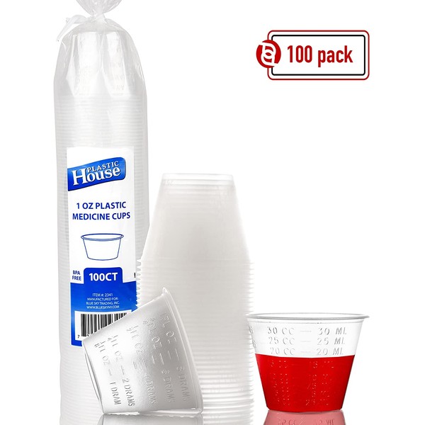 Plastic Disposable Medicine Cups | Heavy-Duty & Premium Quality Plastic Medicine Cup Disposable 1 oz | Excellent to Use for Epoxy Mix, Crafts, Taking Multiple Pills, More | 100 Count