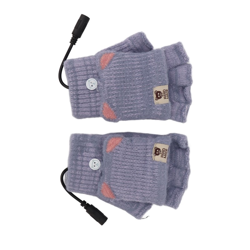 USB Heated Gloves Mitten Men Women Winter Knitted Fingerless Hand