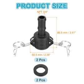 PATIKIL 0.75" Aluminum Cam and Groove Fitting, 2 Pcs Part-C Dust Plug Male Adapter Female NPT Thread Cam Lock Fitting Quick Disconnect Coupling Cam Lock Hose Adapter, Black