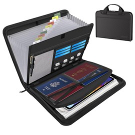 Accordion File Organizer - Fireproof Document Box & If I Die Binder Organizer with Labels - 13 Pocket Expanding Folder for A4 Files, Receipts | Portable Home Travel Safe Storage (Black)