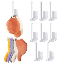 Durmmur 8 Pack Hat Racks for Baseball Caps, Stainless Steel Hat Organizer for Baseball Cap, Hat Holder Storage Organizer, Hat Hanger Strong Adhesive/Wall Drilled for Door, Bedroom, Closet(White 6 in)