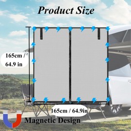Auto Heckklappe Moskitonetz, 165 * 165cm Magnetische Auto Hintertür Sonnenschutz Insektennetz Mesh Anti-Moskito Net Mit Doppelreißverschluss für Sprinter/Transit/ProMaster Standard Roof(Verbesserter)