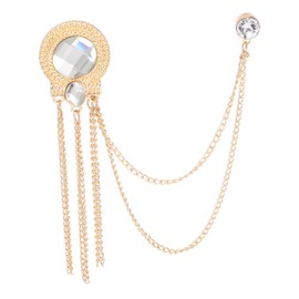 PATIKIL Gem Chain Brooch Pins, Round Gem Tassel Chain Hanging Fashion Crystal Lapel Suit Pins for Women Men Clothes Dress Bouquet Coat Hat Bag, Gold Tone (White)