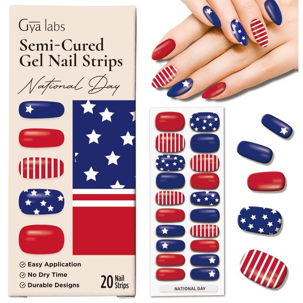 Gya Labs Nail Stickers, Festive, National Day, Long-Lasting Nails for Women, Semi-Hardened Gel Nail Strips (Pack of 20), Christmas Nail Stickers for Nail Art Kit, Stick on Nails, Nail Art Stickers