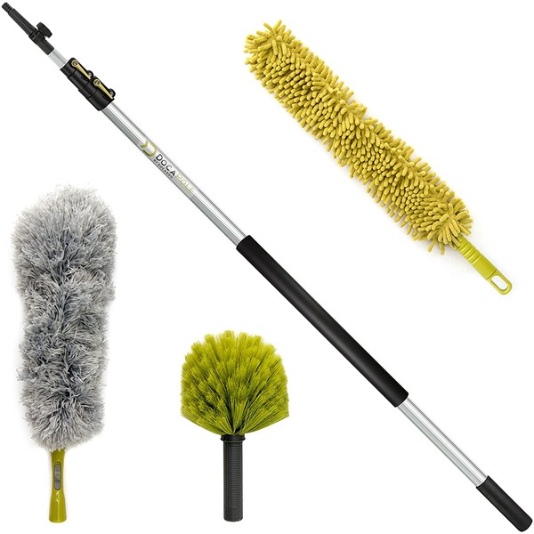 DocaPole 20 Foot Dusting Kit: Includes Duster with Extension Pole and 3 Dusting Attachments for Spider Webs, Ceiling Fans, and Dust Cleaning; 5 to 12 ft Telescopic Pole