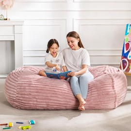 Hobestluk 4FT Bean Bag Chairs Adult Bean Bag with Portable Handle Comfy Large Bean Bag Chair with Removable Cover for Living Room Bedroom or Reading Nook (Stripe Pink, 4FT)