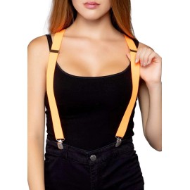 LEG AVENUE Stretchy NEON Elastic Clip On Suspenders | ORANGE |