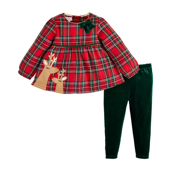 Mud Pie Children's Tartan Reindeer Tunic And Legging Set; 4T