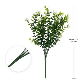 Satefello 10 Bundles Artificial Flowers for Outdoors,UV Resistant Fake Plastic Plants Artificial Shrubs Spring Flowers Decor of Vase and Outside Window Box, Ferns Plants for Planter-White