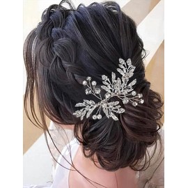Bride Wedding Hair Comb Pearl Bridal Hair Side Combs Crystal Rhinestones Bridal Decorative Combs Hairpins Clip Leaf Bridal Headpieces Hairpiece Hair Accessories for Women and Girls (Silver)