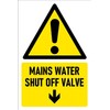 Mains water shut off valve, arrow pointing down, safety sign - 1mm flexible Plastic sign (300mm x 200mm)