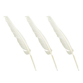Tabanzhe 3 PCS White Feather Pen,Retro Quill Ballpoint Pen,Black Ink Feather Signing Pen,Refillable Ballpoint Pen for Wedding Office Business Gift Birthday Party