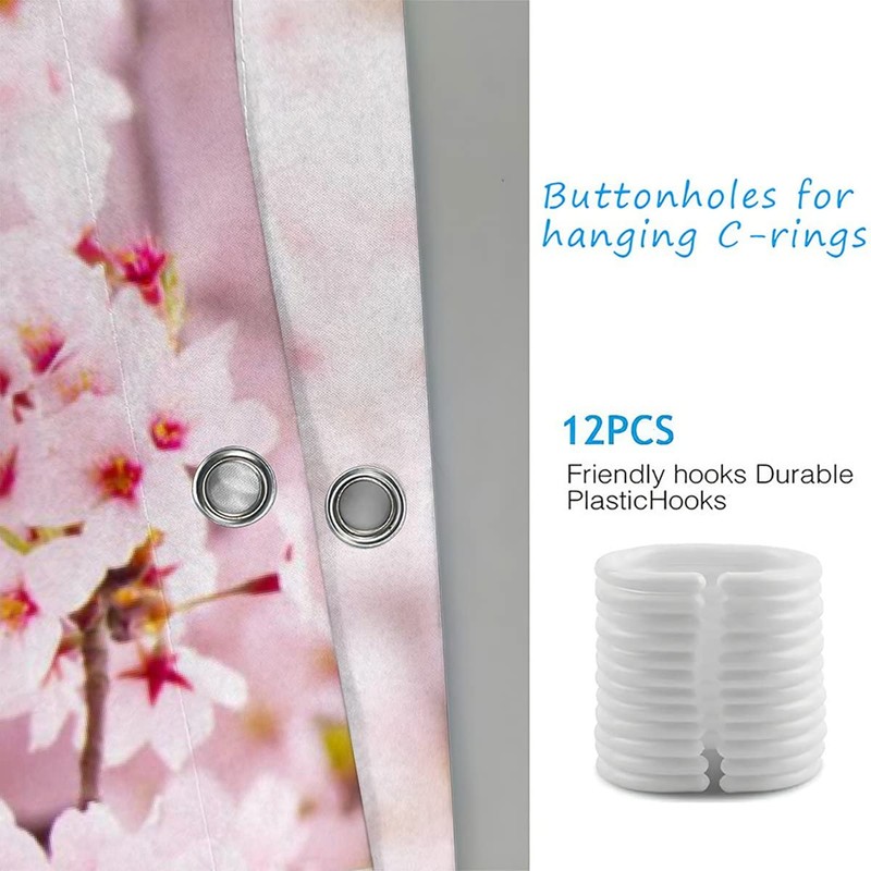 AASIRA Shower Curtain Anti-Mould Pink Sakura Bathroom Bath Waterproof Shower