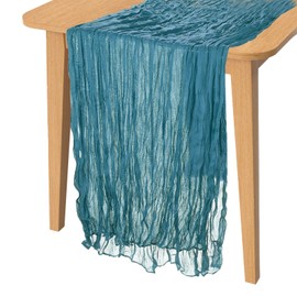 PATIKIL 14 Ft Cheesecloth Table Runner Rustic Gauze Terracotta Cheese Cloth Table Runner with Wrinkled for Bohemian Wedding Party Bridal Shower Table Decoration, Teal Blue
