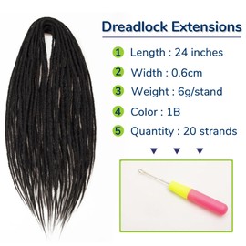 24 Inch Dreadlocks Extensions Dread Locs Crochet Hair for Women 20 Strands Handmade Soft locs crochet hair braids Synthetic thin 0.6cm Hippie Double Ended Dreadlock
