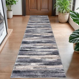 Lansny Modern Abstract Hallway Runner Rug, Grey Black Multi Washable Kitchen Runner Non-Slip Soft 2x8 Runner Rug Thin Print Faux Wool Carpet for Entryway Bedroom Laundry Room Indoor Home Decor