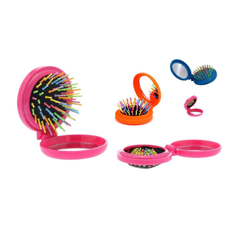 Compact Folding Hair Brush with Mirror Massage Detangling Air Rubber