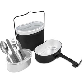 normani Original German army dinnerware set cutlery + BW aluminium cookware camping crockery cutlery set – lightweight rust-proof travel cutlery colour black