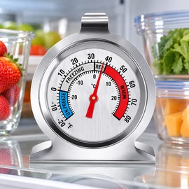 Analog Refrigerator Freezer Thermometer for Kitchen Temperature Monitoring – Easy-Read Dial with Stainless Steel Design