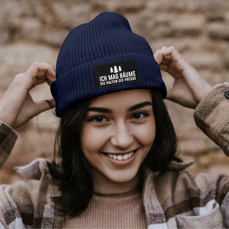 MoonWorks® Women's Beanie with Patch Knitted Hat with Saying Ich