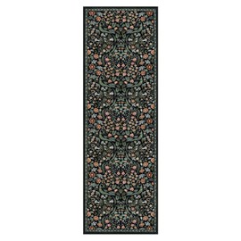 Moynesa Floral Runner Rug for Hallway 2'8" x 8', Washable Kitchen Runner 8ft Non Slip Boho Soft Bathroom Throw Rug, Botanical Ultra Thin Carpet Runners for Entryway Laundry, Black