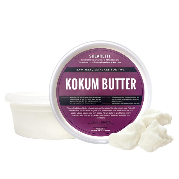 Sheanefit Raw Natural Kokum Butter, Natural Body Butter, Colorless Quick Absorbing Moisturizing For Face & Body (8 OZ)