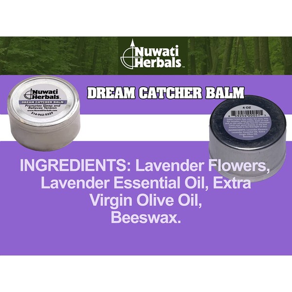 Nuwati Herbals Lavender Balm – Promotes Sleep and Relieves Tension Dream Catcher Balm for Moisturizing Skincare and Relaxation - Lavender Scent, Natural Fragrance, Made in the USA, 4 Ounces