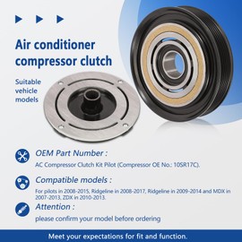 GNXFixt Air Conditioner AC Compressor Clutch Kit Compatible with Pilot 2008-2015, Odyssey 2008-2017, Ridgeline 2009-2014 & Acura MDX 2007-2013, ZDX 2010-2013