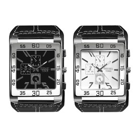 JewelryWe Square Leather Wrist Watch for Men Punk Analog Quartz Watch Black Casual Business Dress Watches for Xmas