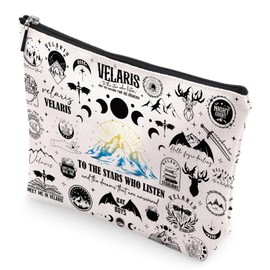 VeloKomo ACOTAR Gifts Makeup Bag - Reusable Organizer Bags Fantasy Birthday Gift for Girls Women Bookish Friend Novel Lover Fan Merch Cosmetic Pouch With Zipper Goth Night Moon Star Starry Print Case