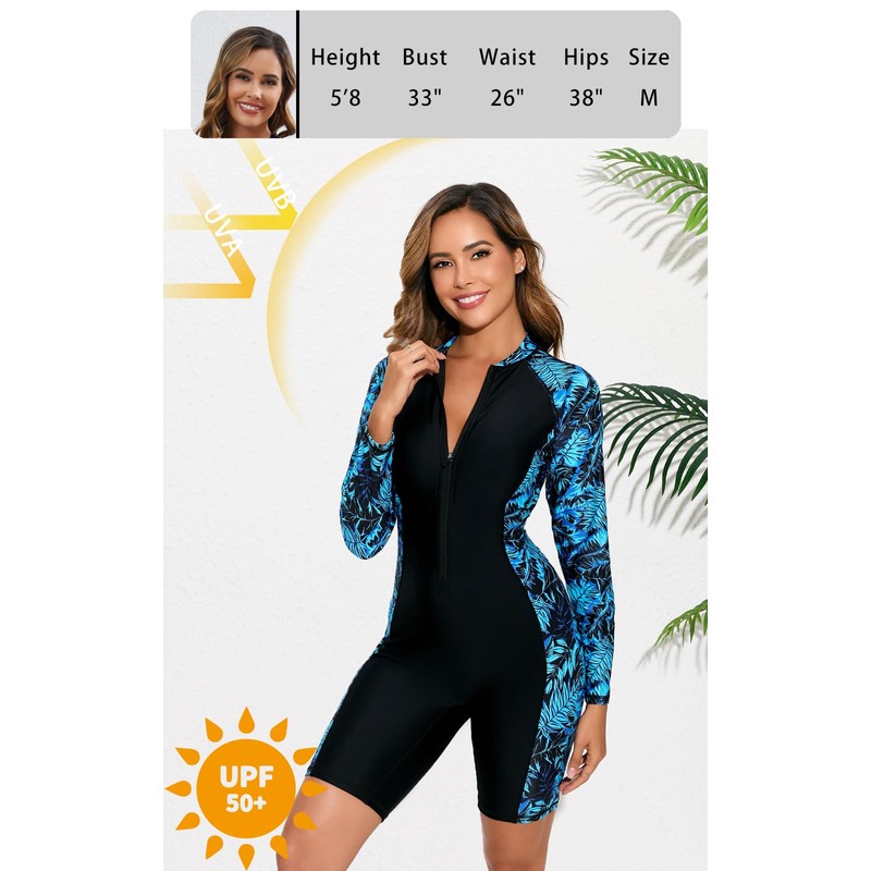 Halcurt Women's Boyleg One Piece Rash Guard with Built in