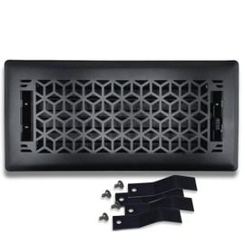 5 Pc, Sierra Grates 4" x 10" Vector Design Steel Floor Register in Cast Iron Black Finish with mounting Clips- for Floor or Side Wall- Decorative Air Vent Covers- Floor Register 4” x 10”