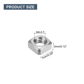 sourcing map M4-0.7x3 Square Nuts, 304 Stainless Steel Coarse Thread Square Nuts Fasteners for Home Repairs and Professional Engineering, Silver, 120pcs