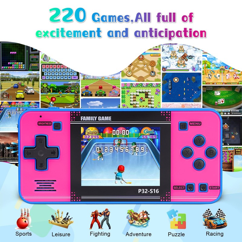 Handheld Game for Kids ，Built-in 220 32-bit Video Games, 3.0”