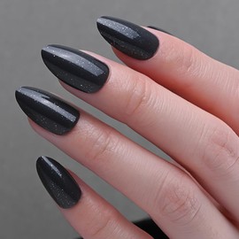 evpct Press on Nails Short Almond - Black Shimmer Glitter Shiny Press on Nails for Gift, Soft Gel Press Glue On Nail with Nail Glue, 30Pcs Supremely Fit Full Cover Reusable Acrylic Fake Nails Kit