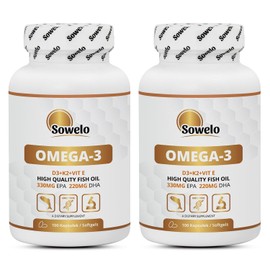 Sowelo Omega-3 1000 mg I with Vitamin D3 K2 E I Essential Omega 3 Fatty Acids High Dose I Supports Natural Immunity I Influence on Lowering LDL Cholesterol I 100 Softgels (Pack of 2)