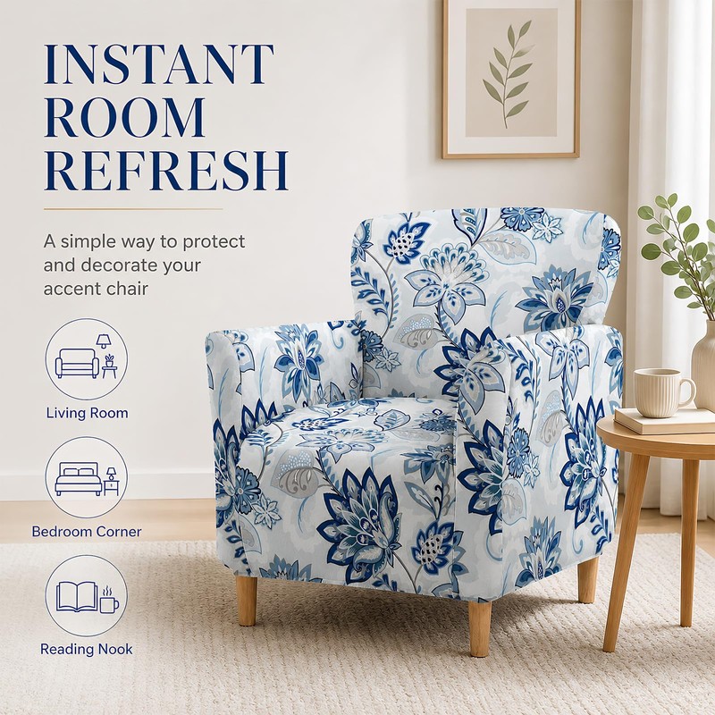 HonorHut Blue Armchair Slipcover with Lotus Prints
