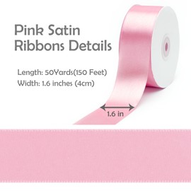 1.5 Inch x 50yds Satin Ribbon Solid Fabric Ribbons Roll for Gift Wrapping,Floral,Balloons,Craft Sewing,Valentine's Day,Wedding,Birthday Party Decoration(Pink)